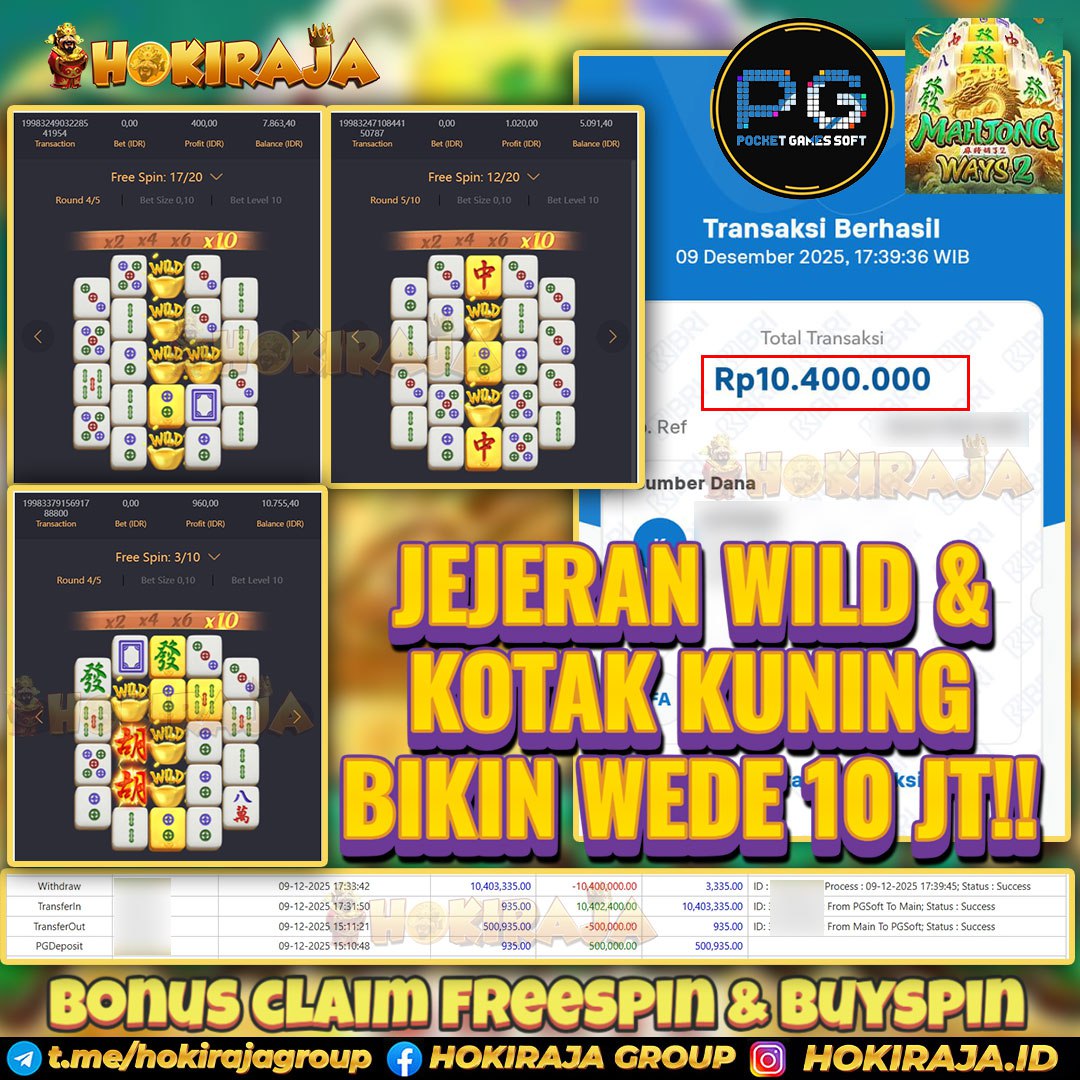 HOKIRAJA JACKPOT SLOT MAHJONG WAYS 2 RP 10.400.000 ID : VUN***